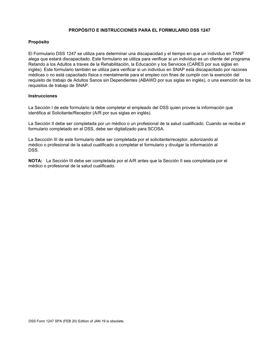 DSS Formulario 1247 SPA Relevo Medico / Declaracion Del Medico - South Carolina (Spanish), Page 3