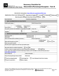 Document preview: Form CS-0705-1 Part B Recovery Checklist for Absconders/Runaways/Escapees - Tennessee