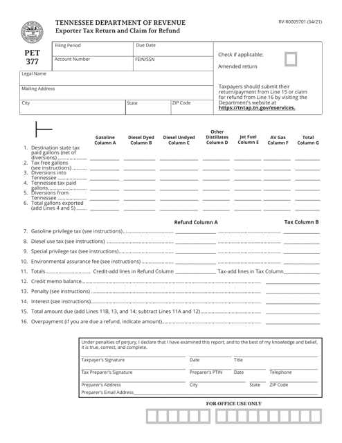 Form PET377 (RV-R0009701)  Printable Pdf