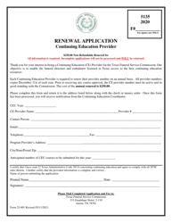 Document preview: Form 25-001 Renewal Application - Continuing Education Provider - Texas