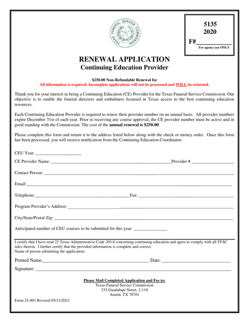 Form 25-001 Renewal Application - Continuing Education Provider - Texas