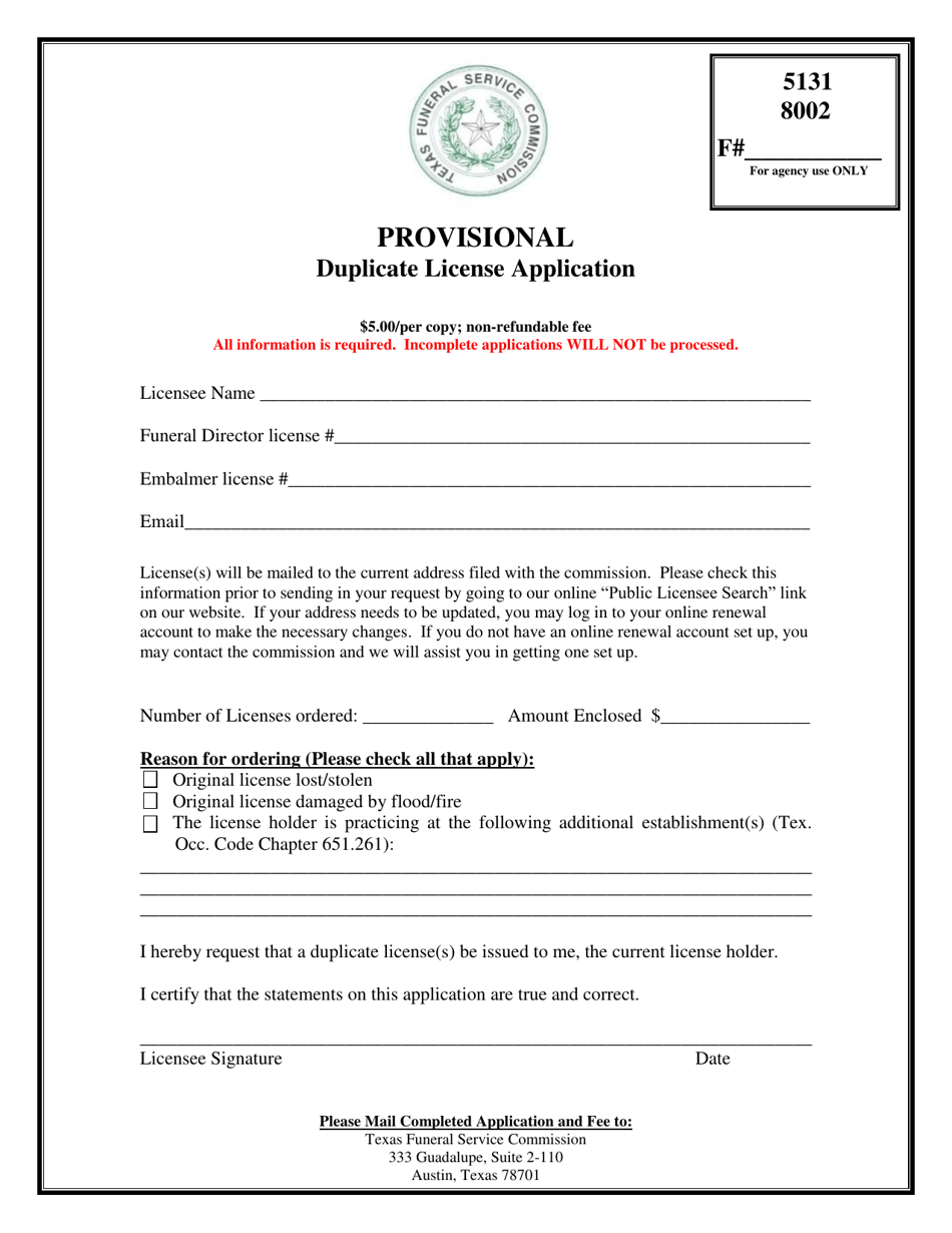 Texas Provisional Duplicate License Application Fill Out, Sign Online and Download PDF