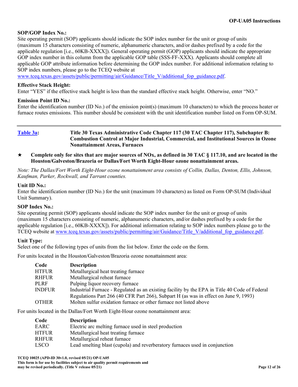 Form OP-UA05 (TCEQ-10025) Process Heater / Furnace Attributes - Texas, Page 12