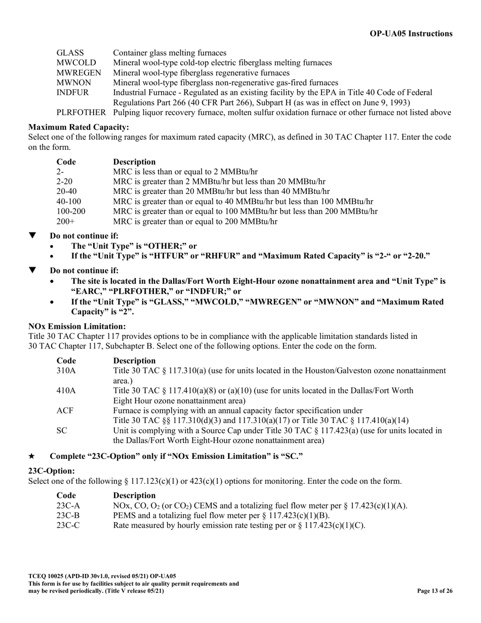 Form OP-UA05 (TCEQ-10025) Process Heater / Furnace Attributes - Texas, Page 13