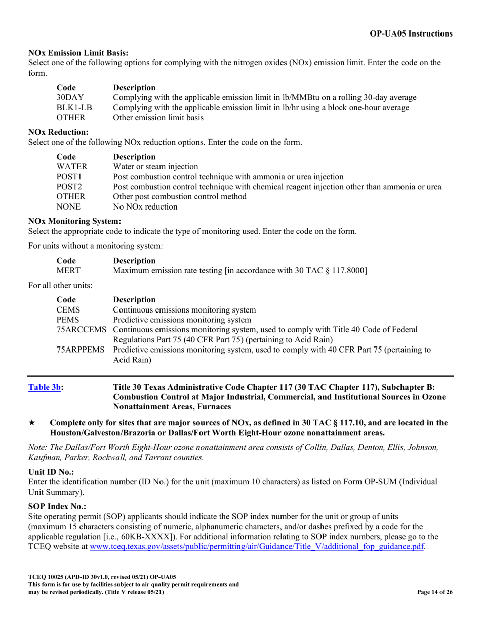 Form OP-UA05 (TCEQ-10025) Process Heater / Furnace Attributes - Texas, Page 14