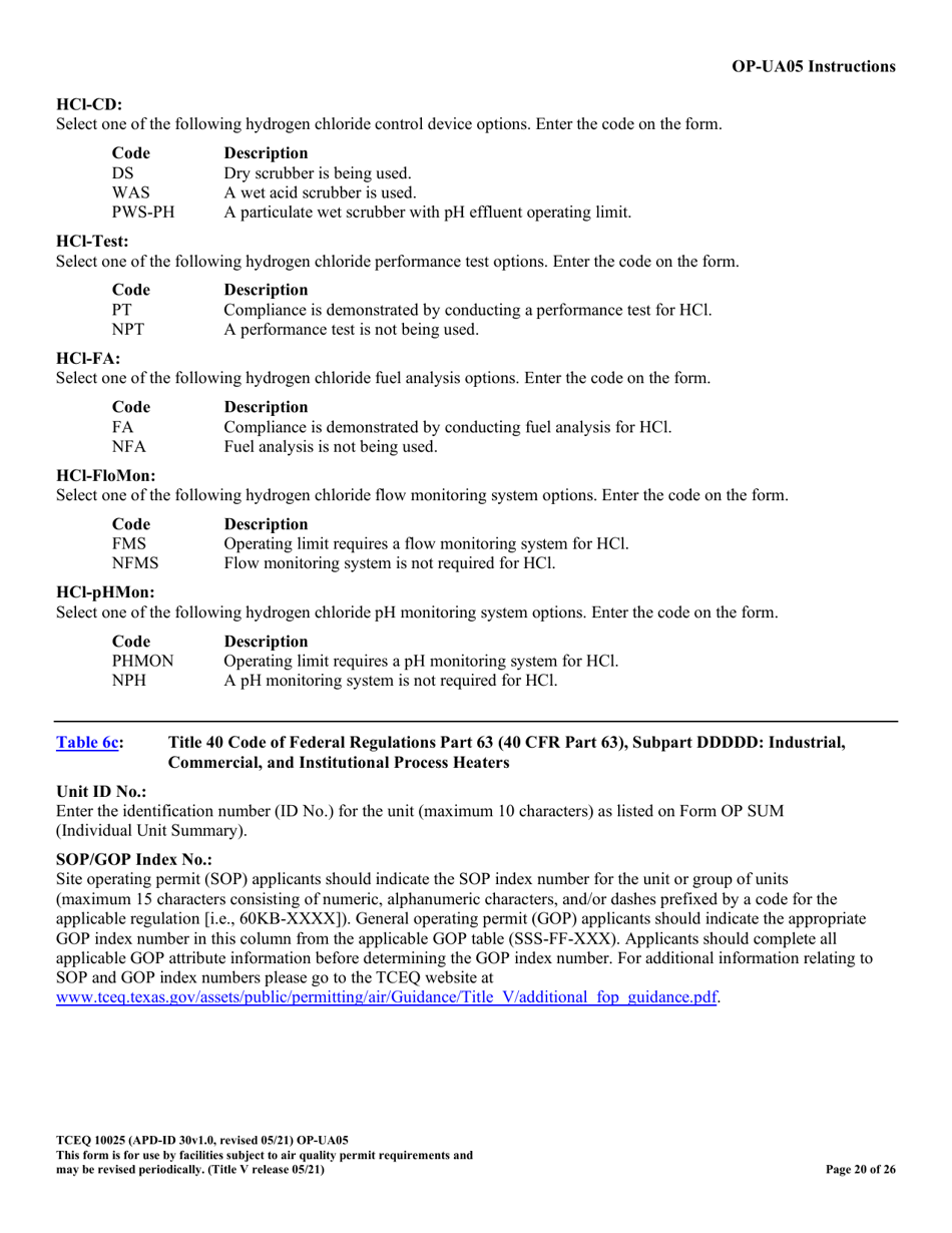 Form OP-UA05 (TCEQ-10025) Process Heater / Furnace Attributes - Texas, Page 20