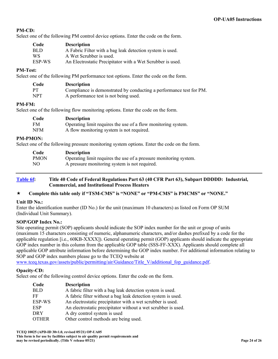 Form OP-UA05 (TCEQ-10025) Process Heater / Furnace Attributes - Texas, Page 24