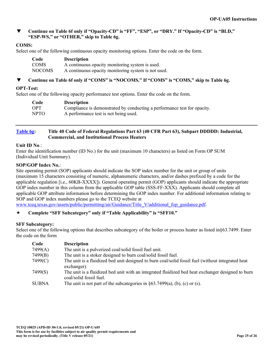 Form OP-UA05 (TCEQ-10025) Process Heater / Furnace Attributes - Texas, Page 25
