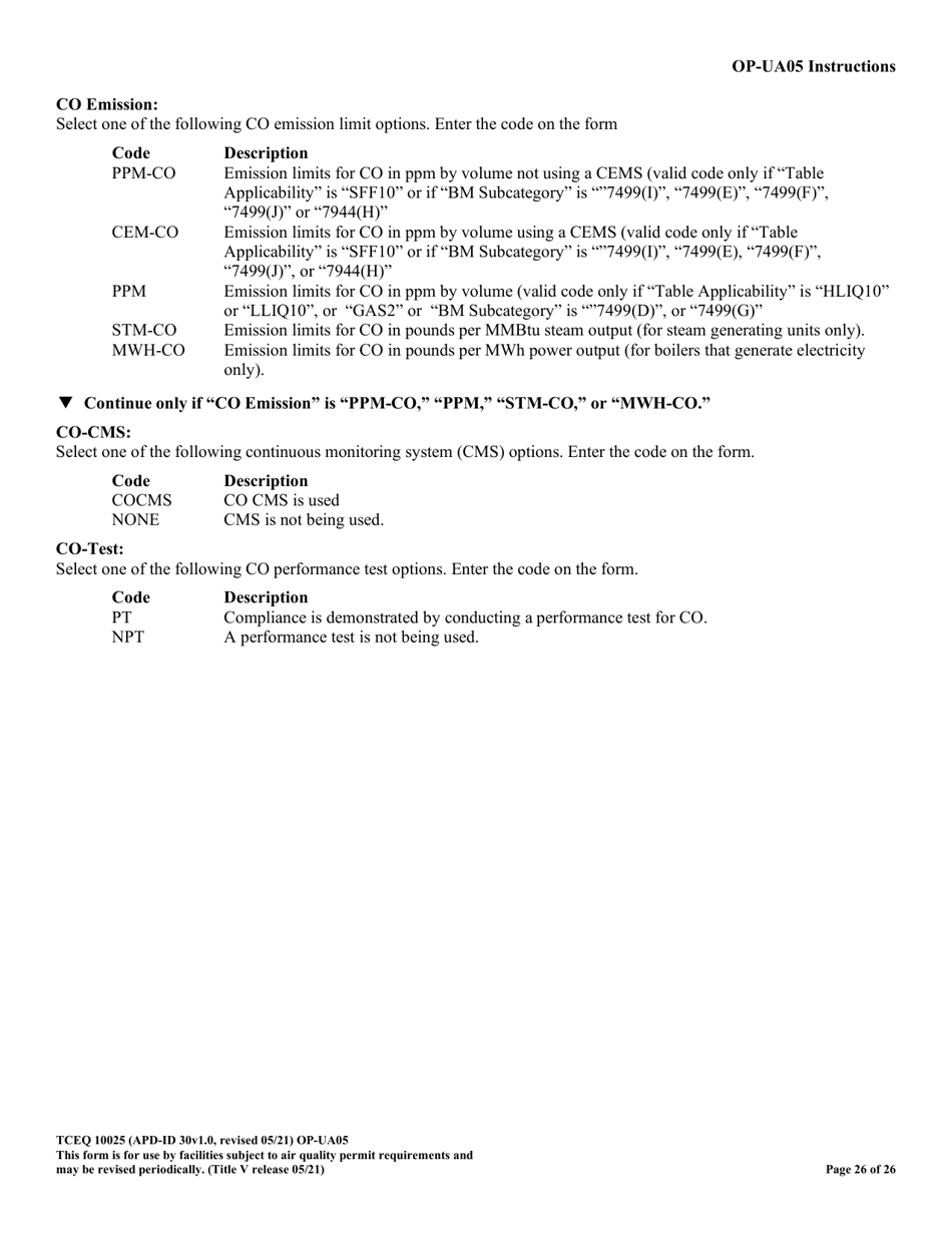 Form OP-UA05 (TCEQ-10025) Process Heater / Furnace Attributes - Texas, Page 26