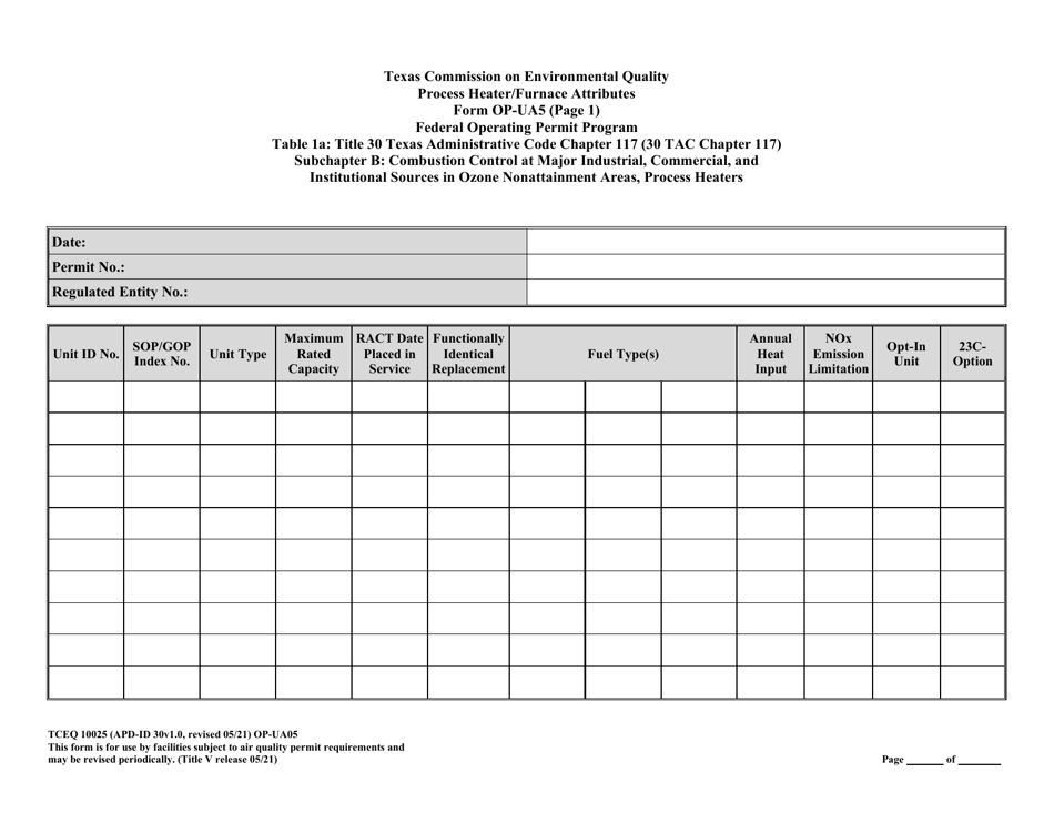 Form OP-UA05 (TCEQ-10025) Process Heater / Furnace Attributes - Texas, Page 27