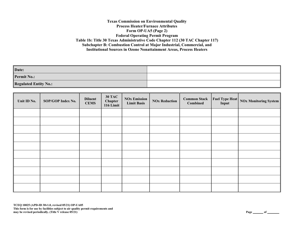 Form OP-UA05 (TCEQ-10025) Process Heater / Furnace Attributes - Texas, Page 28