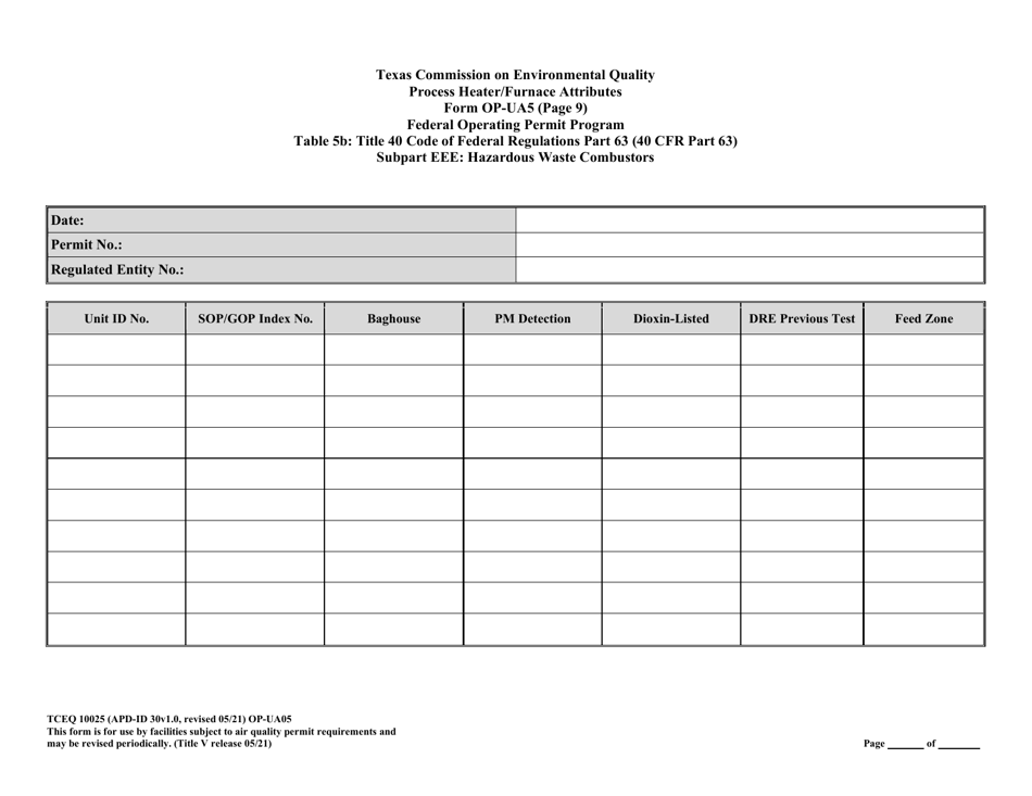 Form OP-UA05 (TCEQ-10025) Process Heater / Furnace Attributes - Texas, Page 35