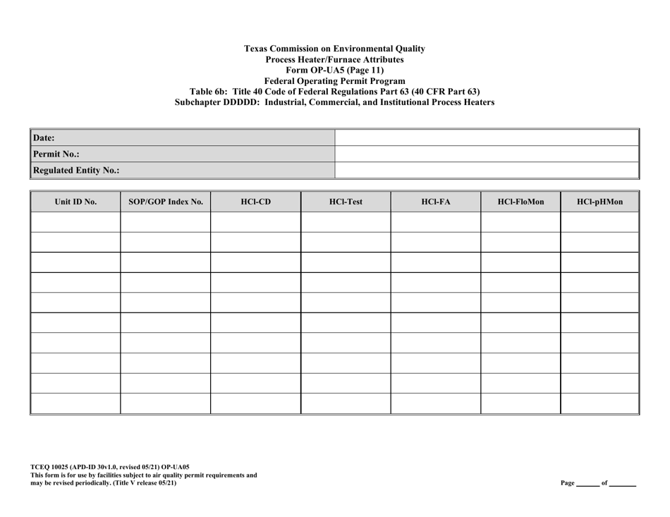 Form OP-UA05 (TCEQ-10025) Process Heater / Furnace Attributes - Texas, Page 37