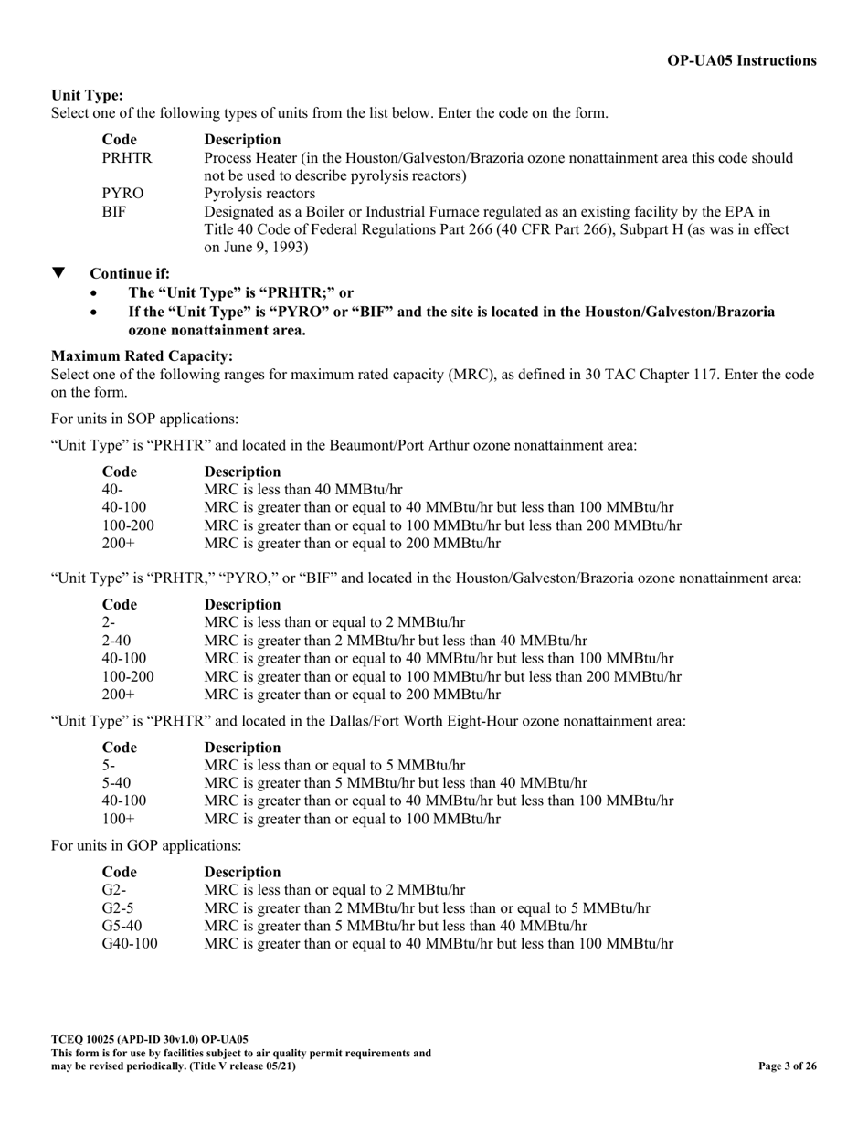 Form OP-UA05 (TCEQ-10025) Process Heater / Furnace Attributes - Texas, Page 3