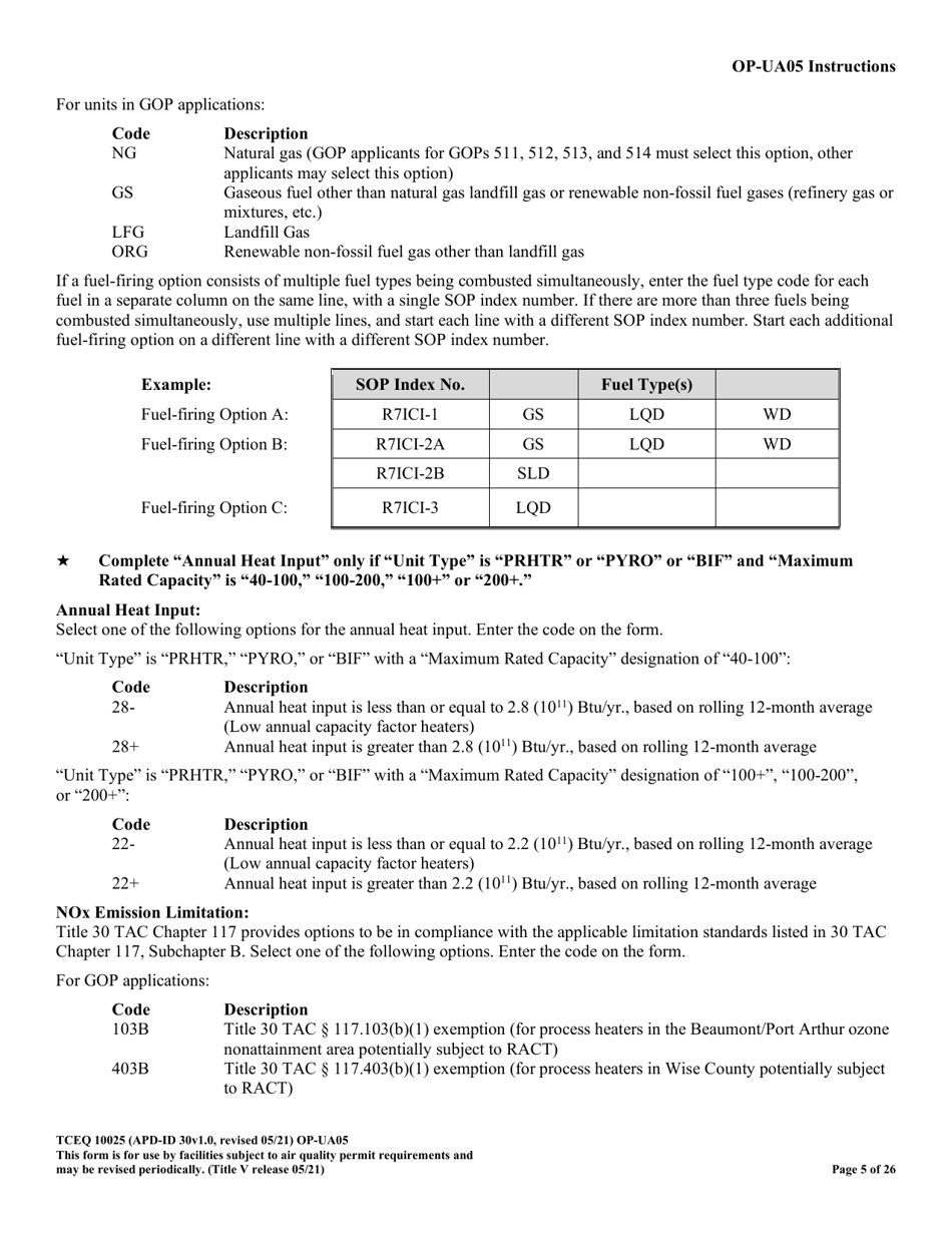 Form OP-UA05 (TCEQ-10025) Process Heater / Furnace Attributes - Texas, Page 5