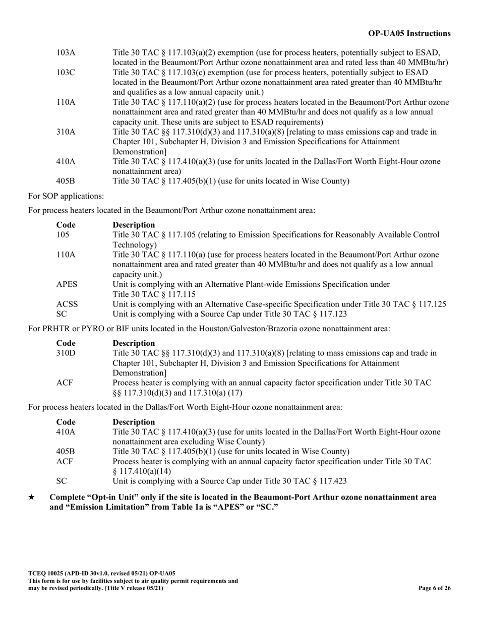 Form OP-UA05 (TCEQ-10025) Process Heater / Furnace Attributes - Texas, Page 6