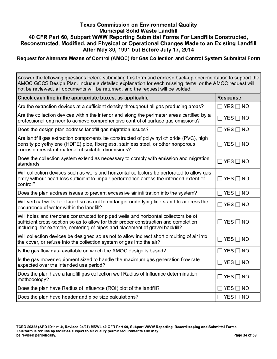 Form TCEQ-20322 Mswfl 40 Cfr Part 60, Subpart Www Reporting Submittal Form - Texas, Page 34