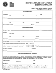 Document preview: Ignition Interlock Employment Exemption Affidavit - Utah