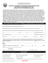 Form BMV2150 Individual's Request for National Driver Register (Ndr) File Check in Accordance With the Privacy Act of 1974 (Public Law 93-579) - Ohio