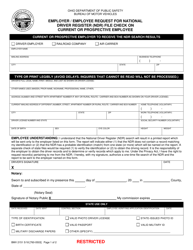 Form BMV2151 Employer/Employee Request for National Driver Register (Ndr) File Check on Current or Prospective Employee - Ohio