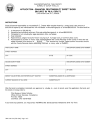 Form BMV2180 Application - Financial Responsibility Surety Bond Secured by Real Estate - Ohio