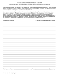 Form BMV2180 Application - Financial Responsibility Surety Bond Secured by Real Estate - Ohio, Page 2