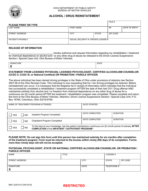 Form BMV2326  Printable Pdf