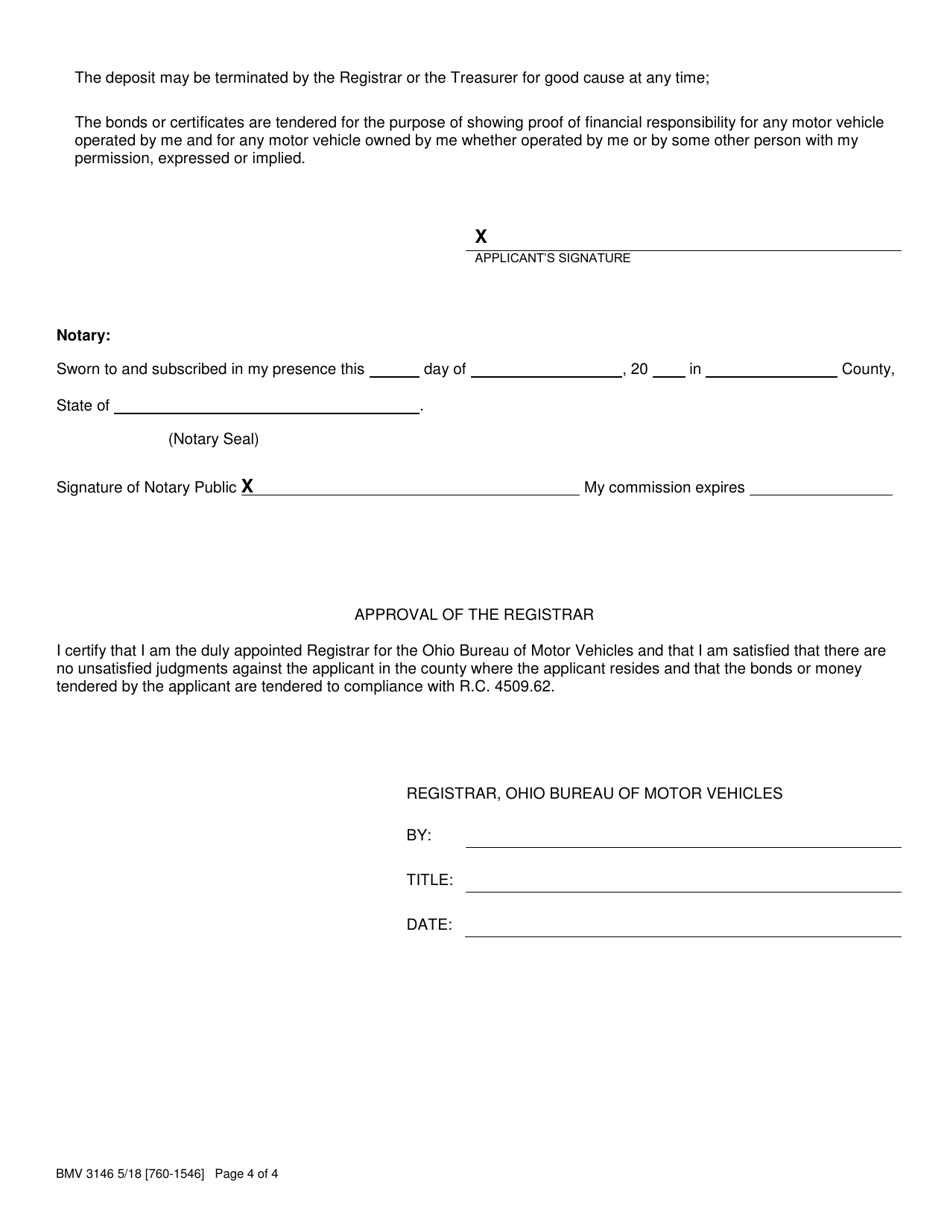 Form DMV3146 Application for Certificate Deposit $30,000.00 in Money or Government Bonds - Ohio, Page 4