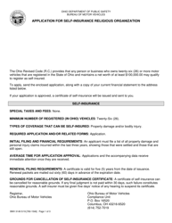 Form BMV3149 Application for Self-insurance Religious Organization - Ohio