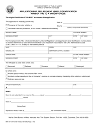 Form BMV3713 Application for Replacement Vehicle Identification Number (Vin) to a Motor Vehicle - Ohio, Page 2