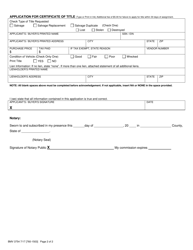 Form BMV3754 Ownership Assignment and Title Application for Insurance Companies - Ohio, Page 2