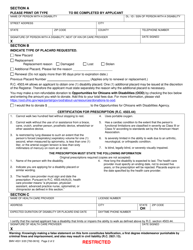 Form BMV4531 &quot;Application for Removable Windshield Placard for Active Duty Military/Veterans With Disabilities&quot; - Ohio, Page 2