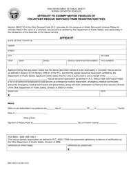 Document preview: Form BMV4523 Affidavit to Exempt Motor Vehicles of Volunteer Rescue Services From Registration Fees - Ohio