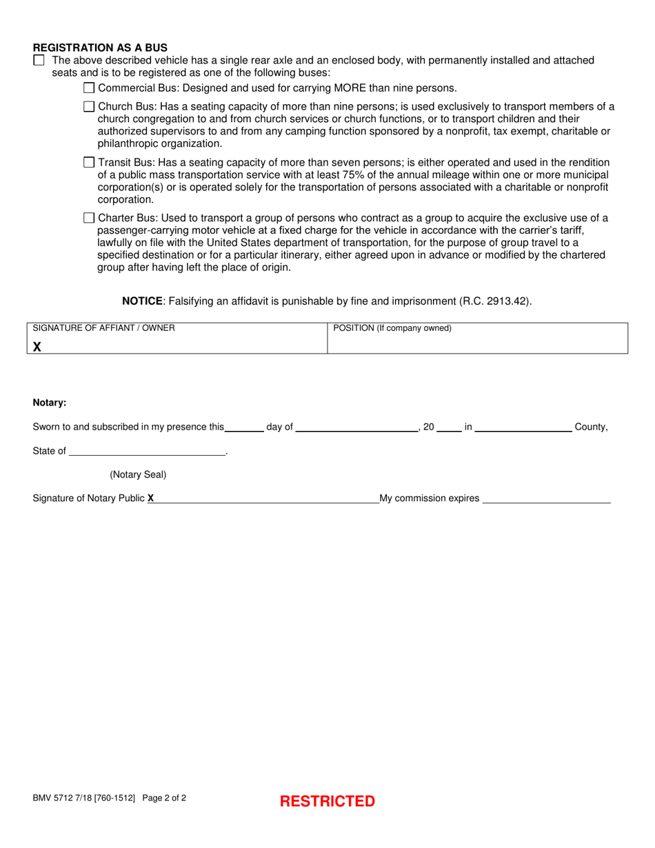 Form BMV5712 - Fill Out, Sign Online and Download Printable PDF, Ohio ...