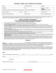 Form BMV4853 &quot;Historical '&quot;model Year'&quot; License Plate Affidavit&quot; - Ohio, Page 2