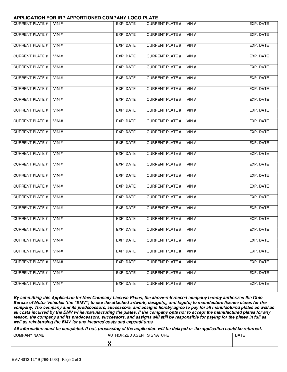 Form BMV4813 Company Logo Application - Ohio, Page 3
