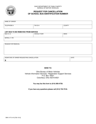 Document preview: Form BMV4175 Request for Cancellation of School Bus Identification Number - Ohio