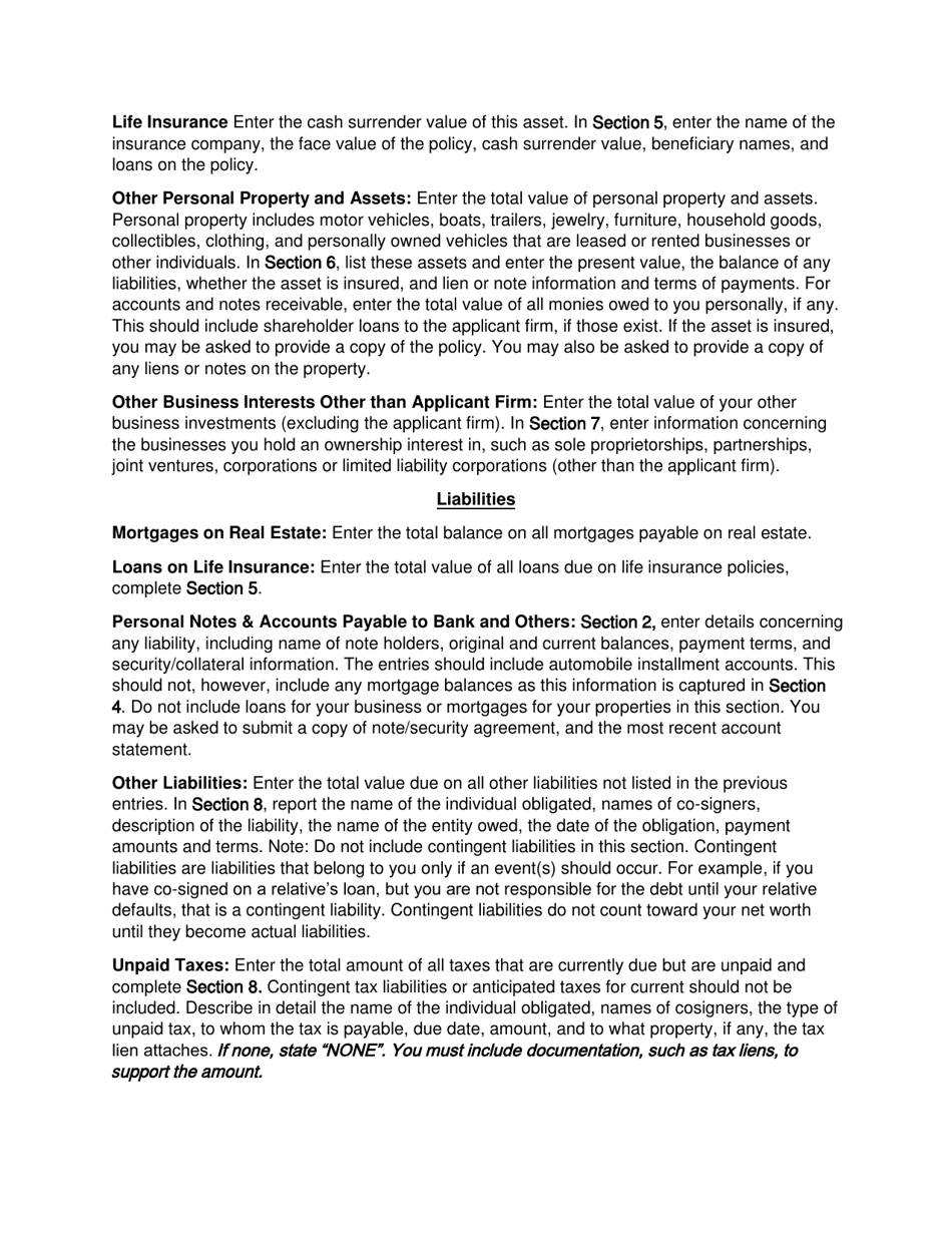 Instructions for Personal Net Worth Statement - Ohio, Page 2