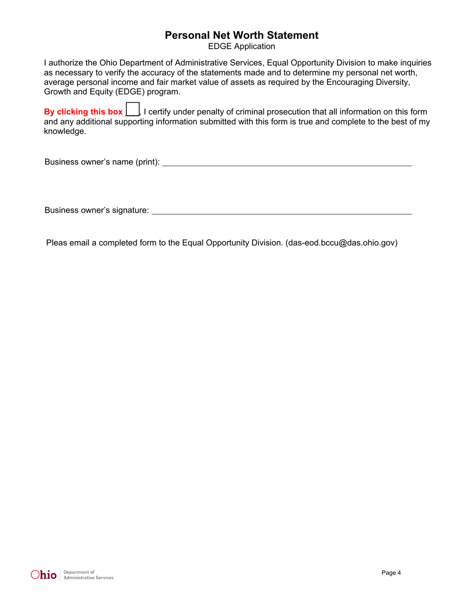 Personal Net Worth Statement - Ohio, Page 4