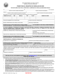 Formulario BMV5738 Poder Para El Registro De Vehiculos En Ohio - Ohio (Spanish)