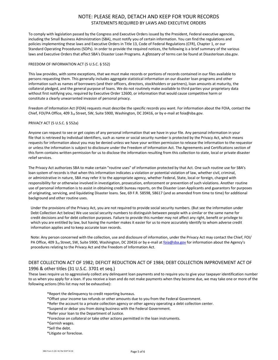 SBA Form 5 Disaster Business Loan Application, Page 4