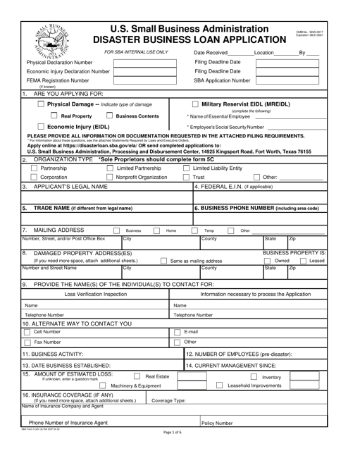 SBA Form 5 Disaster Business Loan Application