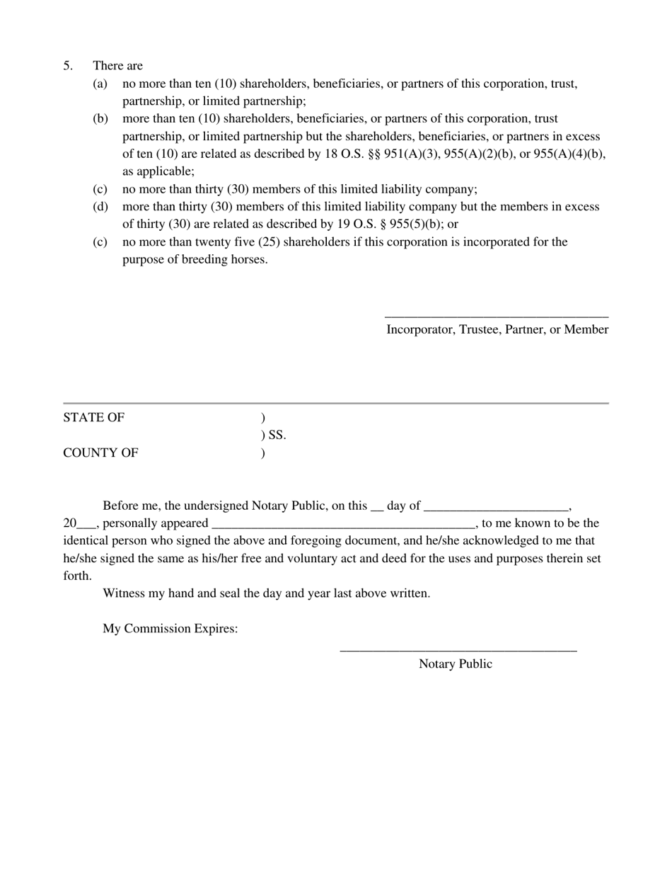 Attestation for Certificate of Incorporation or Incorporating Papers of Other Entities - Oklahoma, Page 2