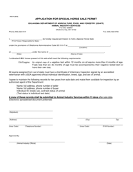 Document preview: Form AIS210 Application for Special Horse Sale Permit - Oklahoma