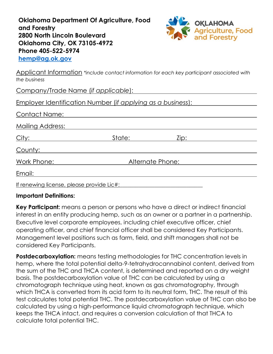 Hemp Grower License Application - Oklahoma, Page 2