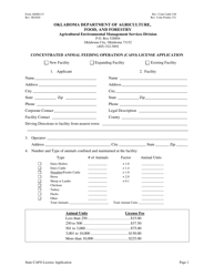 Form AEMS115 &quot;Concentrated Animal Feeding Operation (Cafo) License Application&quot; - Oklahoma