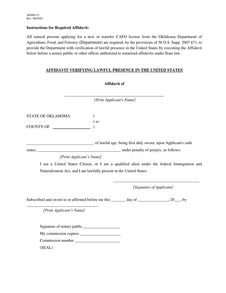Form AEMS115 Concentrated Animal Feeding Operation (Cafo) License Application - Oklahoma, Page 5