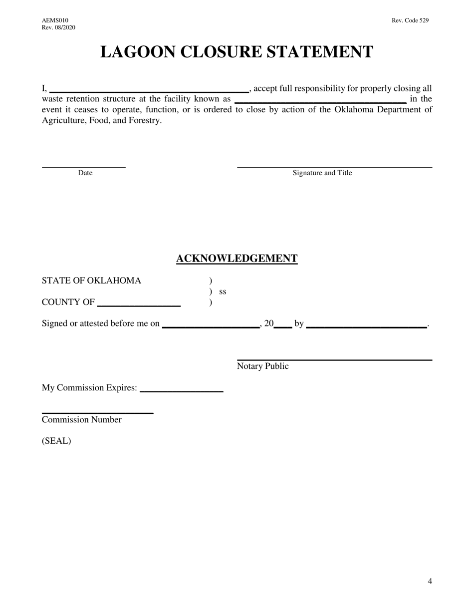 Form AEMS010 Swine Feeding Operation Transfer Application - Oklahoma, Page 4