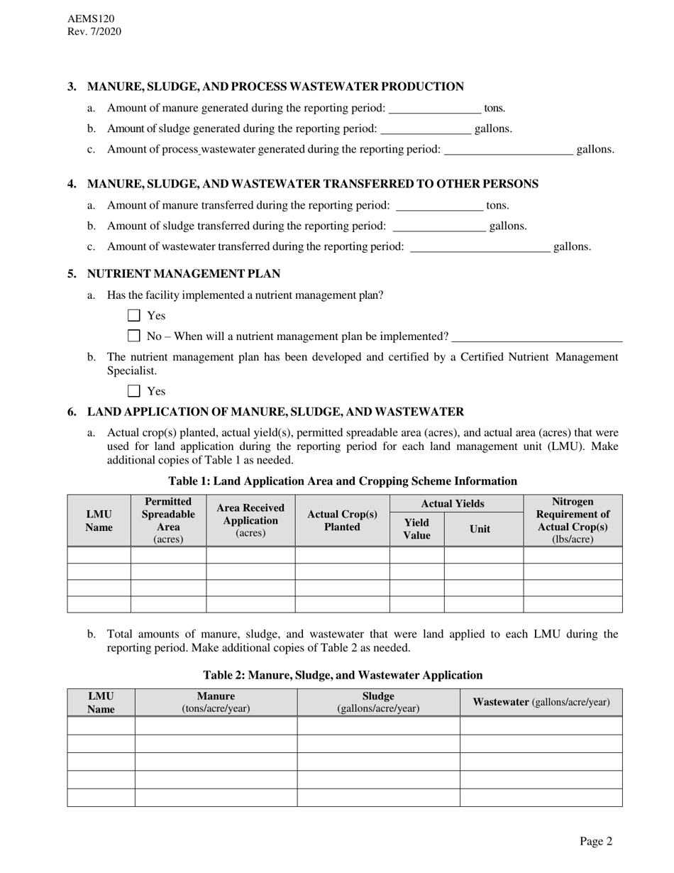 Form AEMS120 Annual Report for Agpdes Concentrated Animal Feeding Operations - Oklahoma, Page 2