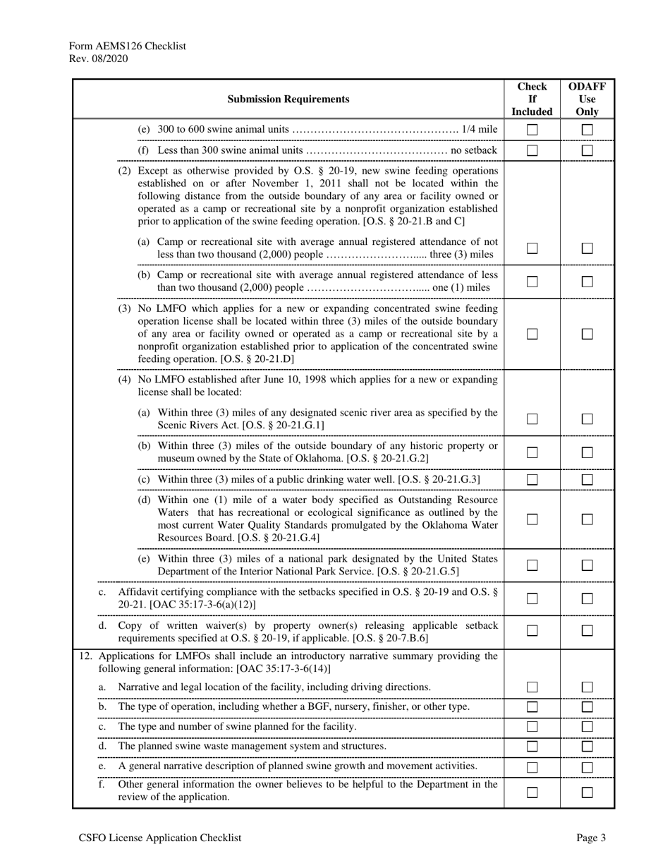 Form AEMS126 Concentrated Swine Feeding Operation (Csfo) License Application - Oklahoma, Page 7